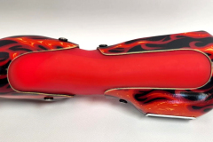 This custom partial hand prosthesis features a carbon fiber frame with flame design and a silicone socket with ELASTO-fit to ease donning & doffing.